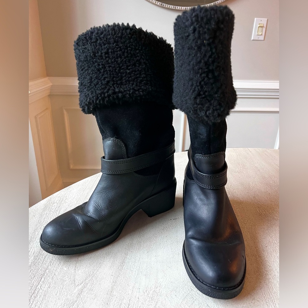 Coach Leather‎ Shearling Parka Mid Calf Boots Women's Size 8
